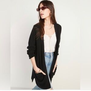 NWT! Black Textured Shaker-Stitch Long-Line Open-Front Sweater - Multiple Sizes